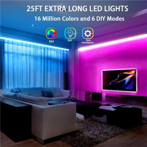 Led Lights for Bedroom 25ft RGB 5050 Led Strip Lights Color Changing Kit - Picture 7 of 7